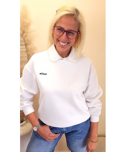 Pull Blanc Col Amovible Élégance Couture - Sophie