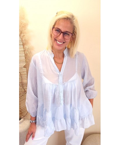 Blouse Oversize Bleu Ciel à...