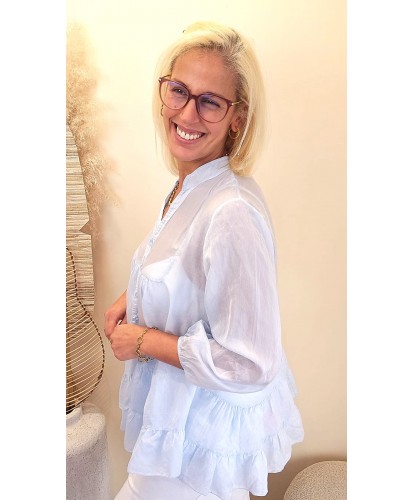 Blouse Oversize Bleu Ciel à Volants - Laura