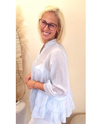 Blouse Oversize Bleu Ciel à Volants - Laura