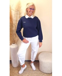 Pull Bleu Marine/Col Amovible Élégance Couture - Sophie