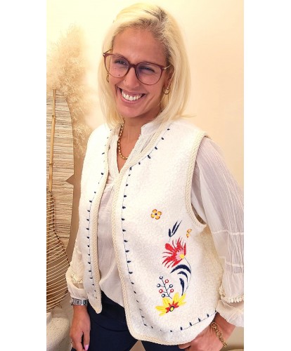 Gilet Fleur Bohème - Blanche