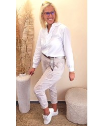 Pantalon Beige Broderie Fleurie - Salome