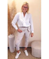 Pantalon Beige Broderie Fleurie - Salome