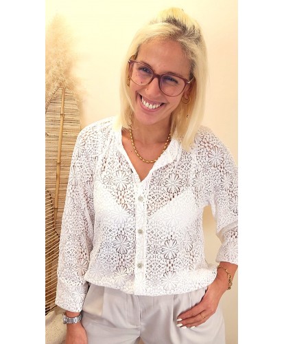 Blouse/Gilet Blanc Dentelle Bohème - Roxana