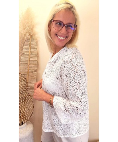 Blouse/Gilet Blanc Dentelle Bohème - Roxana