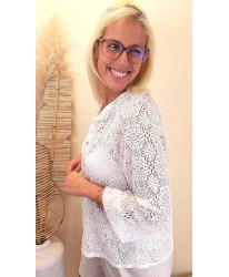Blouse/Gilet Blanc Dentelle Bohème - Roxana