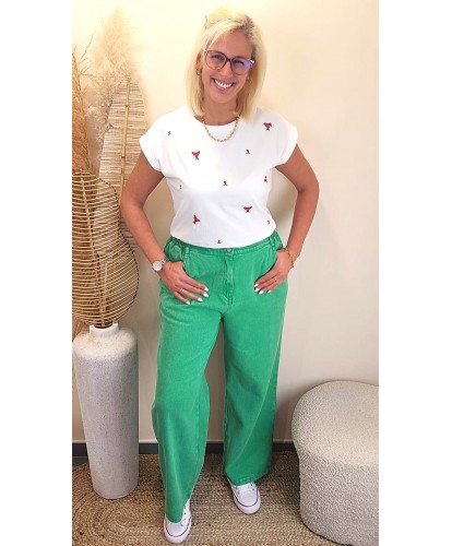 Pantalon Large Denim Vert -...