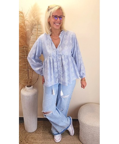 Blouse Bleu Ciel Graphique - Jasmine