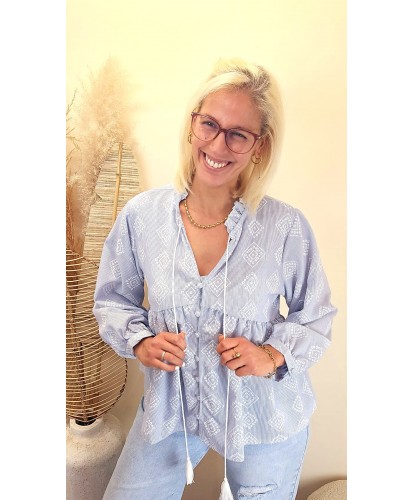 Blouse Bleu Ciel Graphique - Jasmine