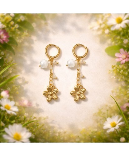 Boucles d’Oreilles Acier “Fleur Blanche”
