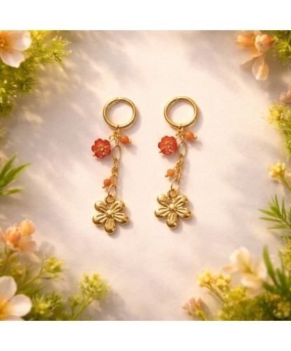 Boucles d’Oreilles Acier “Fleur Corail”