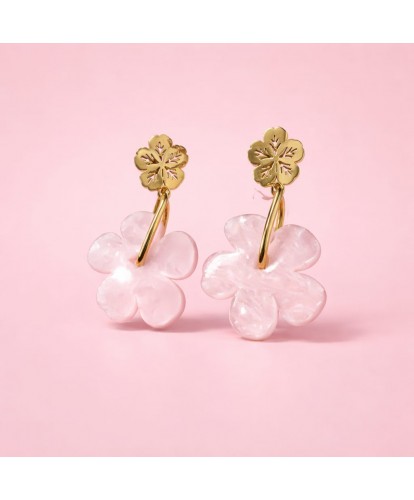 Boucles d’Oreilles Acier “Fleur Rosée”