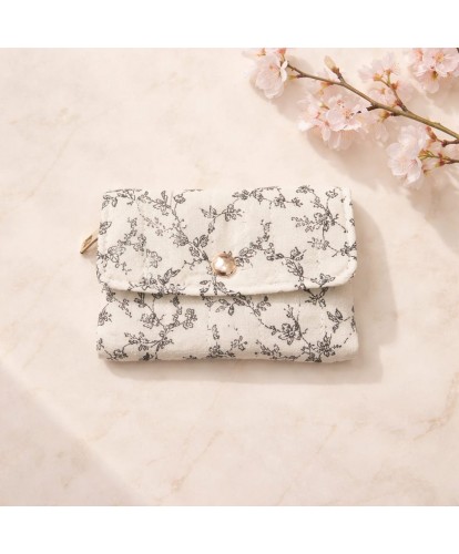 Porte-Monnaie Matelassé “Léa – Fleurs Noir & Blanc