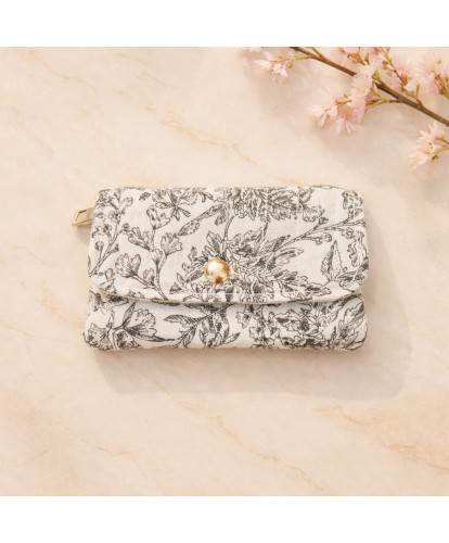 Porte-Monnaie Matelassé “Camille” – Feuillage Noir & Blanc