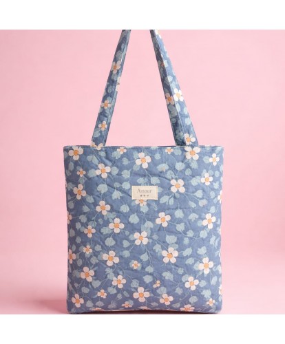 Sac Matelassé “Léonie” – Fleurs Bleues