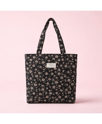 Sac Matelassé “Camélia” – Fleurs Noir & Blanc