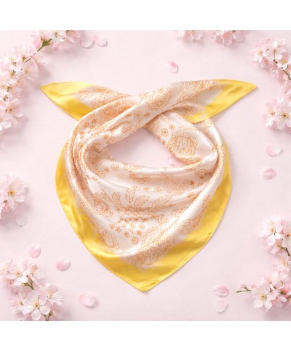 Foulard Soie Motifs Jaune & Ivoire