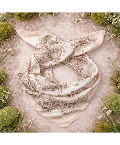 Foulard Soie Paisley Beige