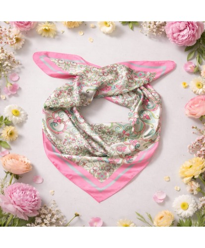 Foulard Soie Floral Rose & Vert