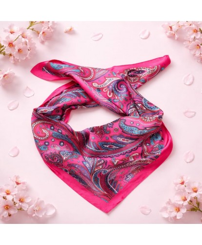 Foulard Satiné Cachemire Rose Intense