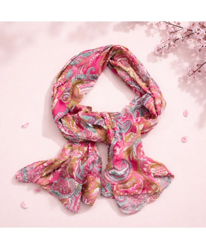 Foulard Coton Rose Multicolore