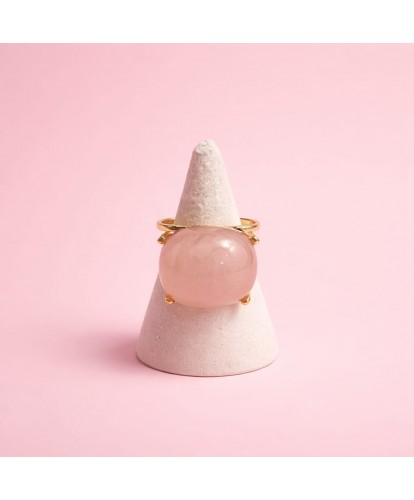 Bague Acier Ajustable Pierre Rose