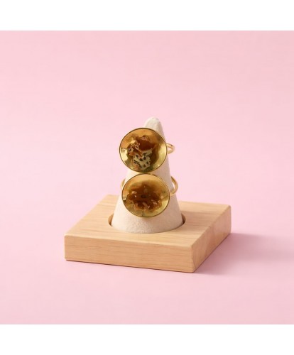 Bague Acier Ajustable Double Pastille Dorée