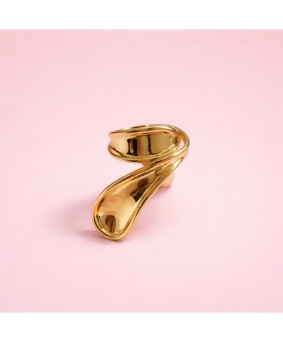 Bague Acier Ajustable Courbe Minimaliste Dorée