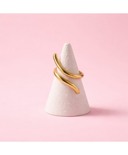 Bague Acier Ajustable Cœur Doré