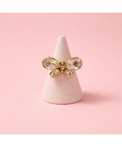 Bague Acier Ajustable Papillon Cristal