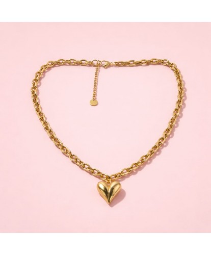 Collier Acier Chaîne & Cœur Bombé