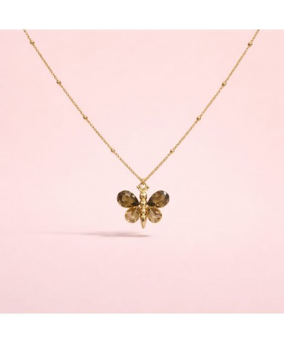 Collier Acier Papillon Pierres Facettées