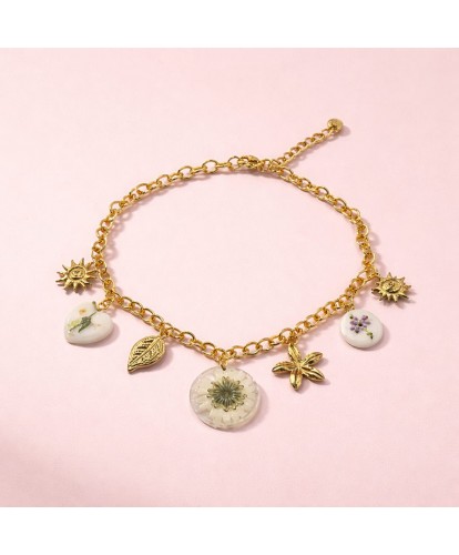 Collier Acier Charms Bohème Fleuri