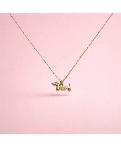 Collier Acier Teckel Strass