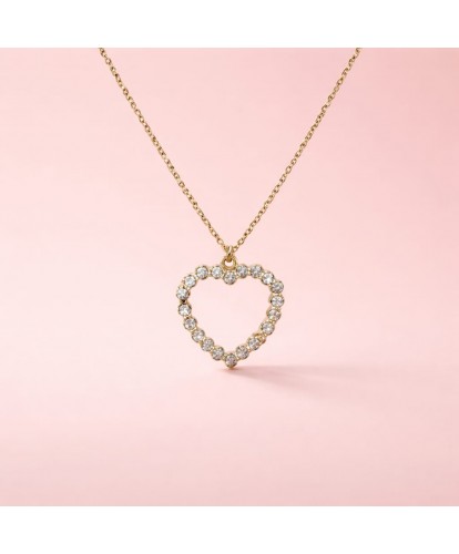 Collier Acier Cœur Strass