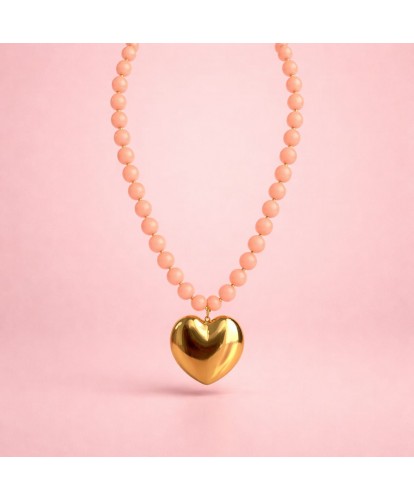 Sautoir Acier Cœur & Perles...