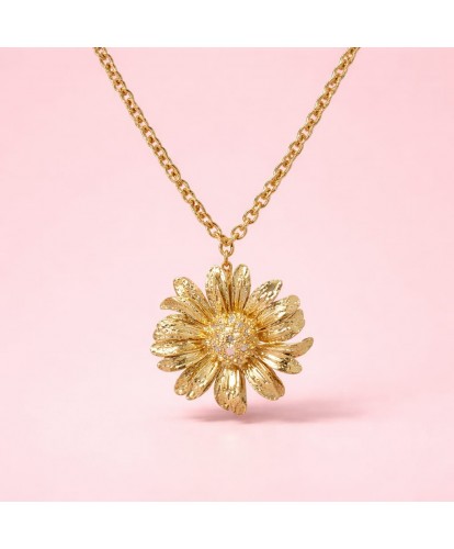 Sautoir Acier Fleur Texturée