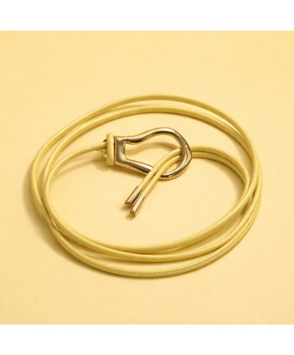 Ceinture Cuir Fine Jaune Boucle Moderne