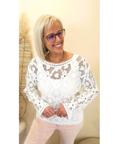 Pull Crochet White Romance - Jade