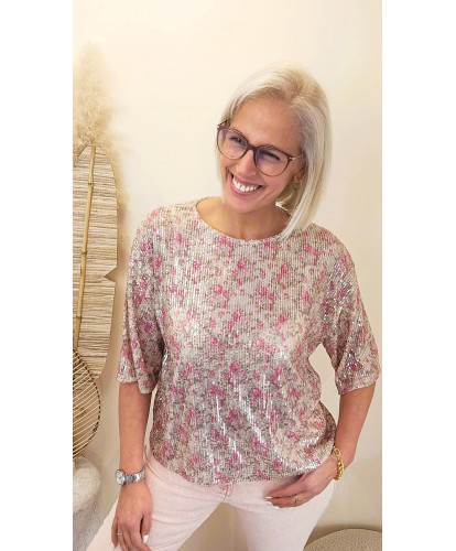 Haut Sequins Pink Glow- Lisa