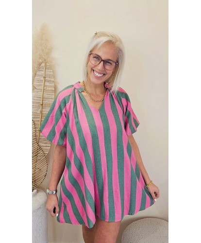 Robe Rayures Summer Pop Rose & Vert - Rose