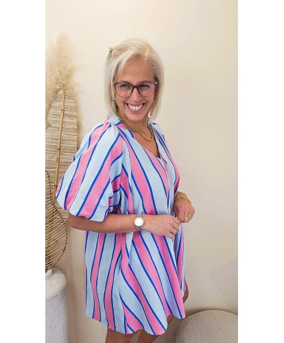Robe Rayures Summer Pop Bleu & Rose - Rose