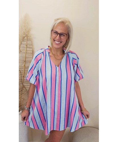 Robe Rayures Summer Pop Bleu & Rose - Rose