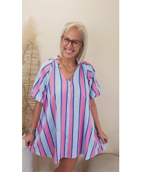Robe Rayures Summer Pop Bleu & Rose - Rose