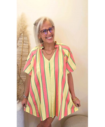 Robe Rayures Summer Pop Jaune & Corail - Rose