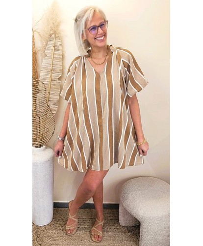Robe Rayures Summer Nature Camel & Beige - Rose