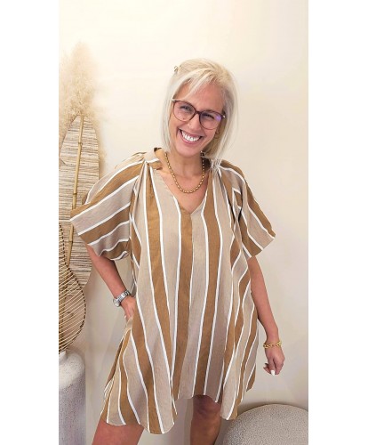 Robe Rayures Summer Nature Camel & Beige - Rose
