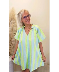 Robe Rayures Summer Pop Vert & Bleu Pastel - Rose