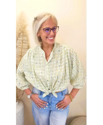 Chemise Flower Grid Green - Elise